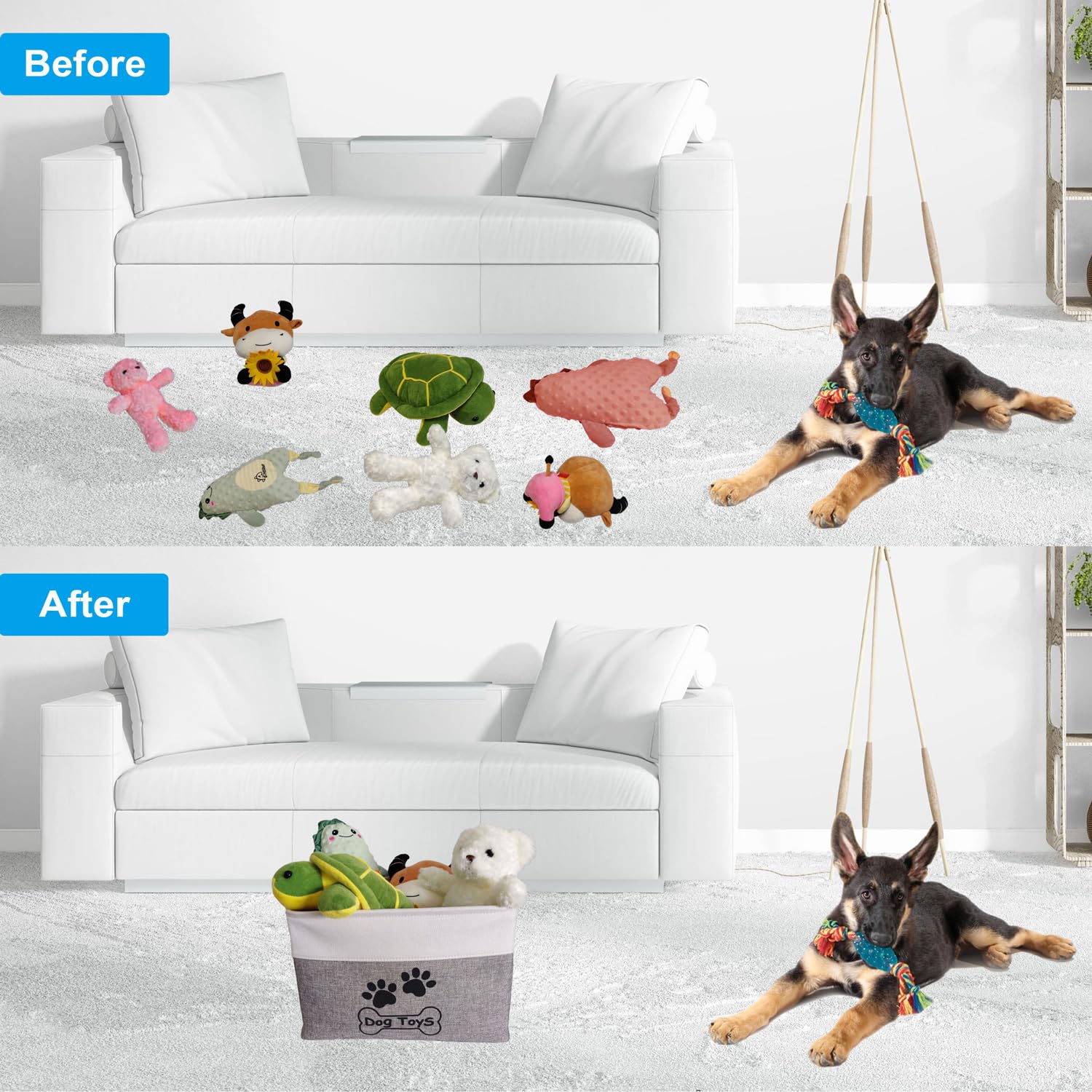 CPAKOWLGOO foldable dog toy bin with handles for easy carrying.