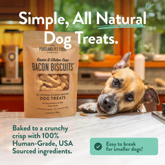 CRAFTED BY HUMANS ingredients panel highlights limited ingredients and all-natural bacon flavor.