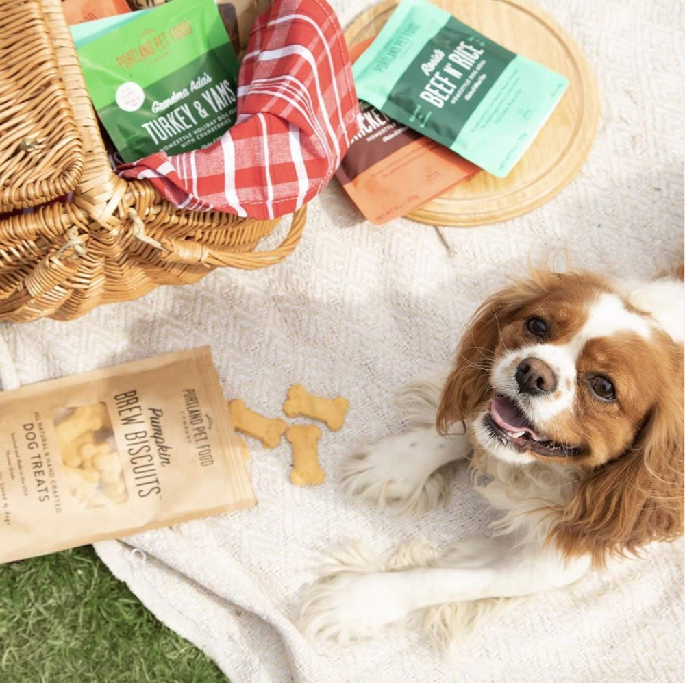 Crafted by Humans Brew Biscuit Bag Open shows easy access and fresh treats.
