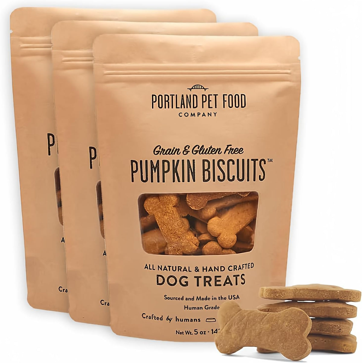 Portland Pumpkin Dog Treats 3-pack bags show grain-free goodness for dogs of all sizes