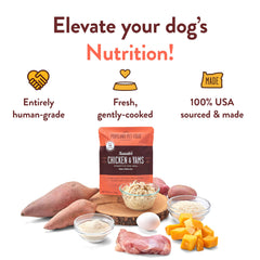 Crafted by Humans Tuxedo s Chicken and Yams pouch back with transparent ingredients list