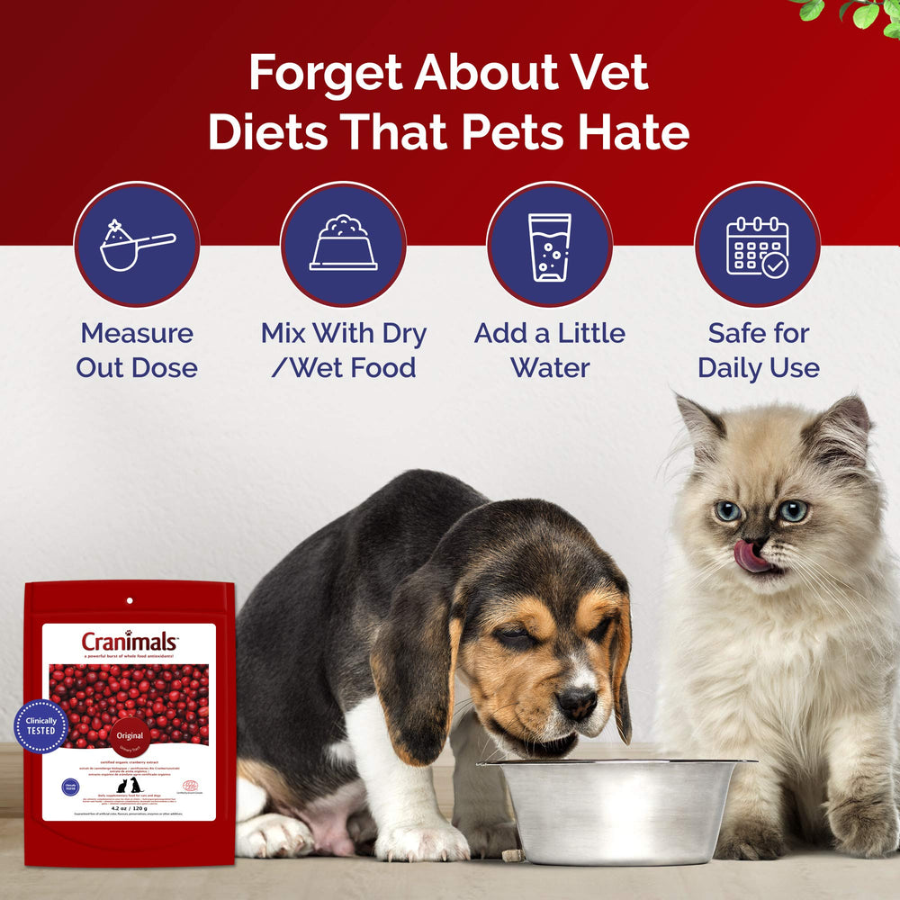 Cranimals cranberry supplement served to a dog and cat together
