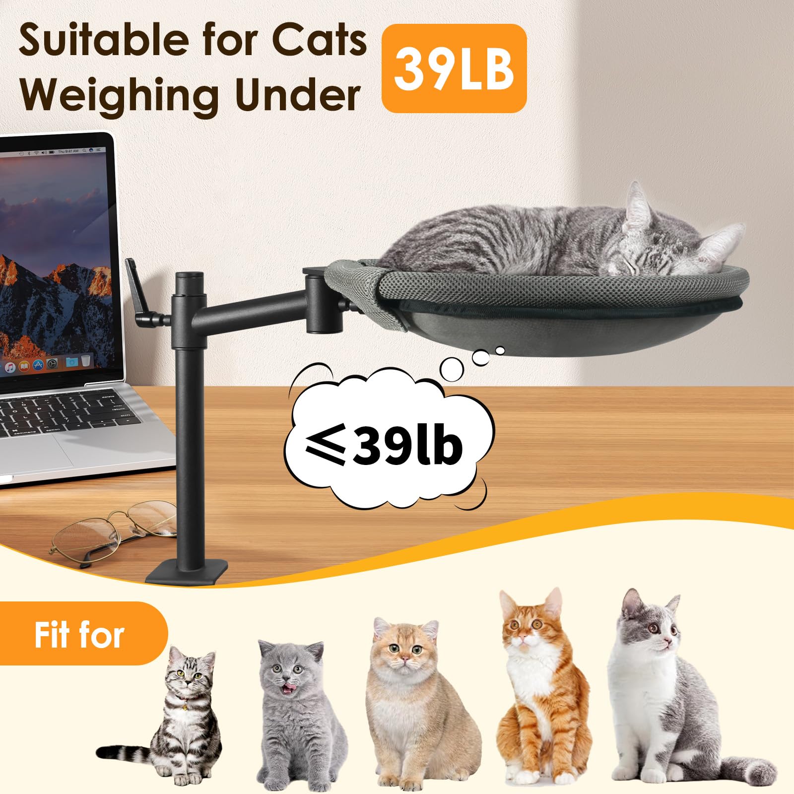 Crazydeer Cat Desk Bed features a round 15-inch bed for cozy naps