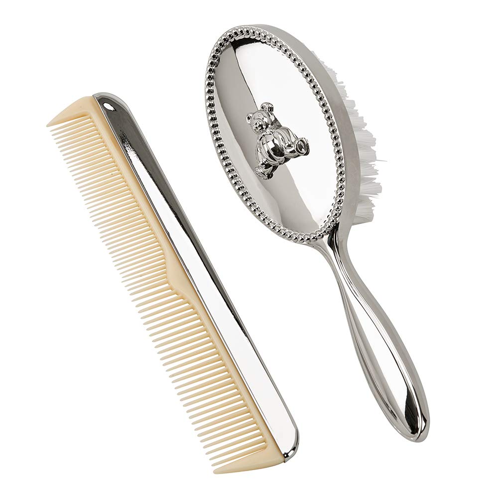 Creative Gifts International Teddy Bear brush and comb kit in silver tone for stylish, kid-friendly grooming