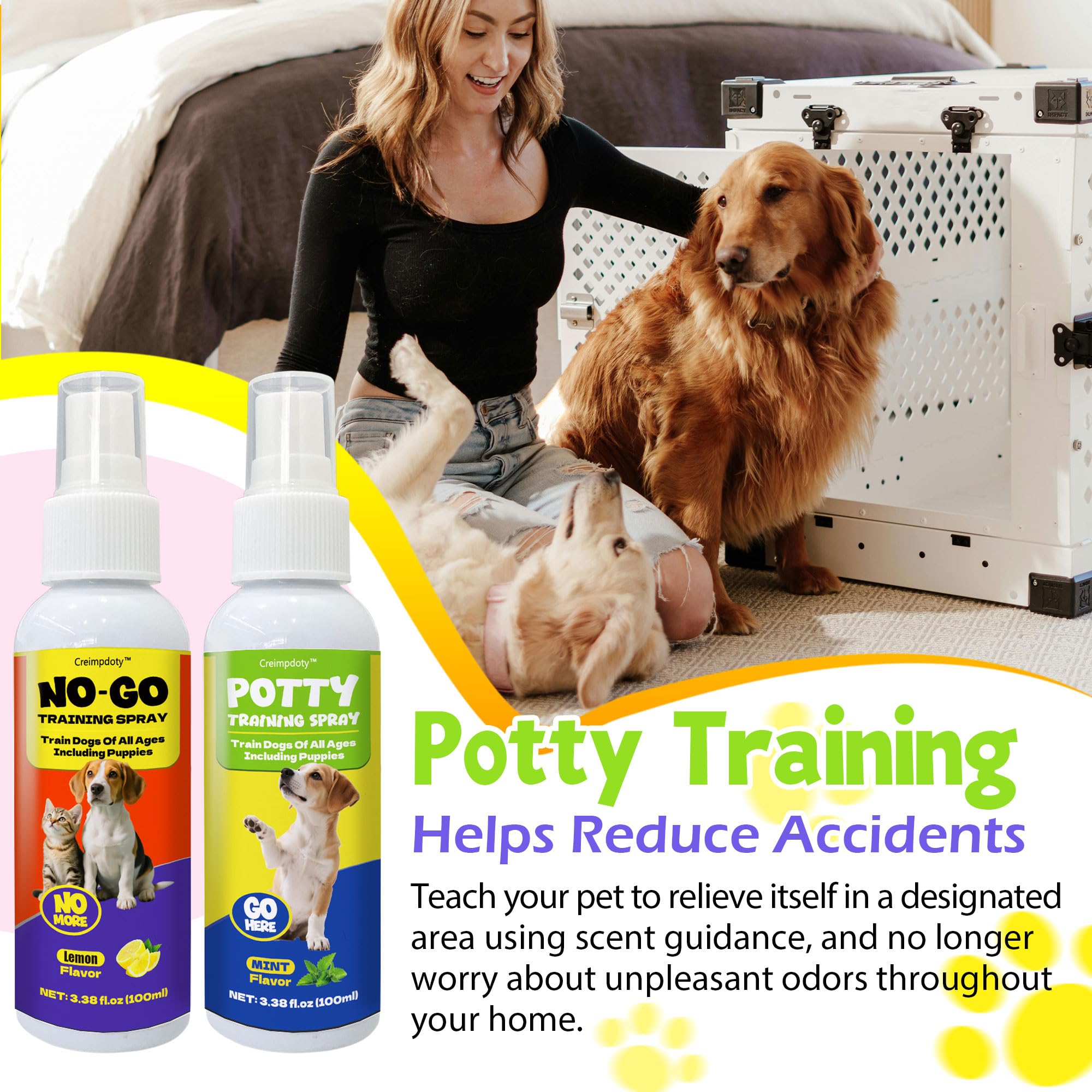 Creimpdoty no-go spray on sofa helps prevent potty mistakes.