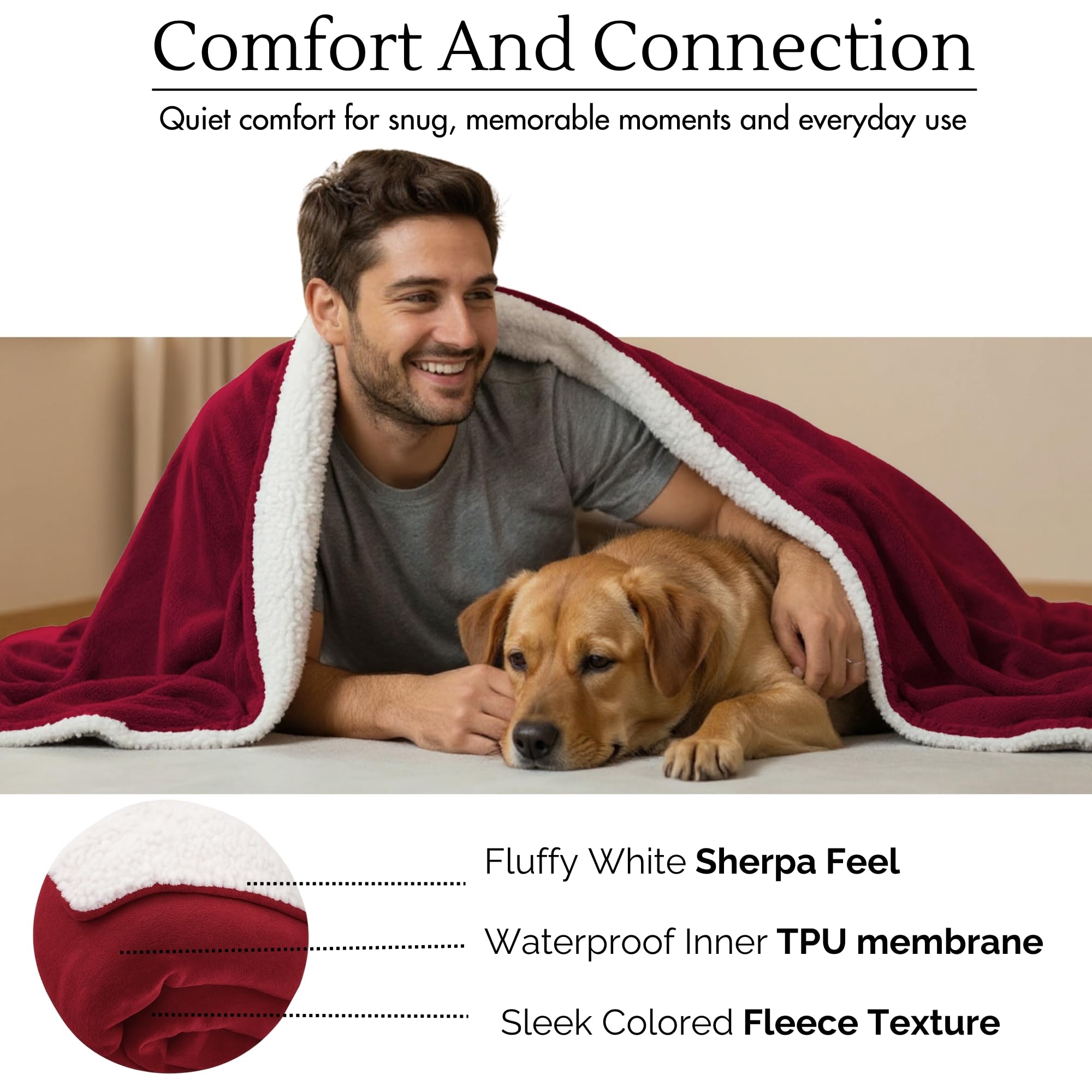 CREW FLX pet-friendly blanket on sofa shows scratch resistance and comfort.