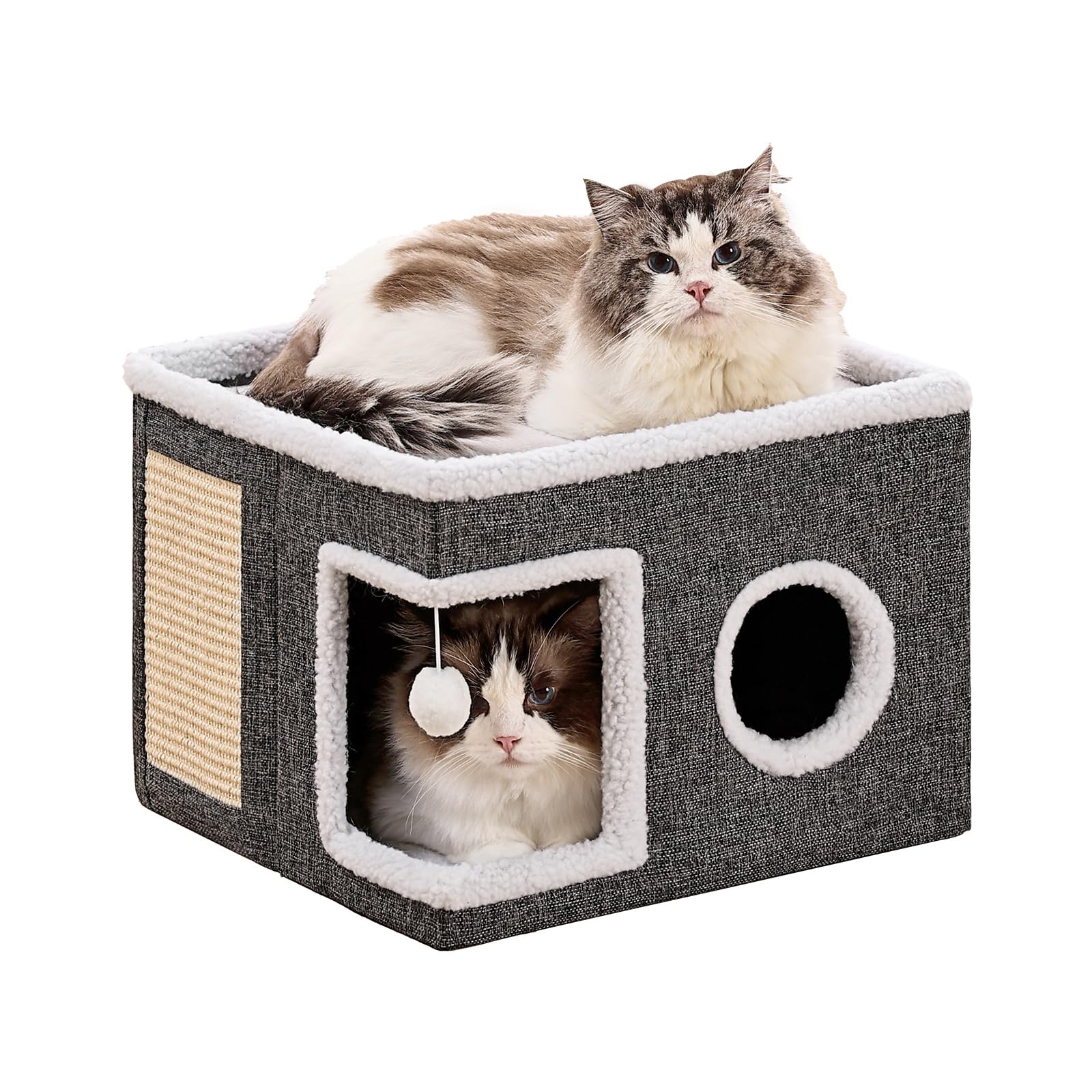 Crispedia cat bed large cave with ball offers secure hideaway for daytime naps.