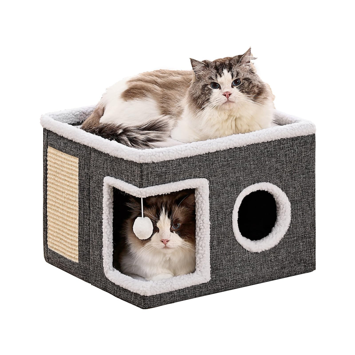 Crispedia cat bed large cave with ball offers secure hideaway for daytime naps.