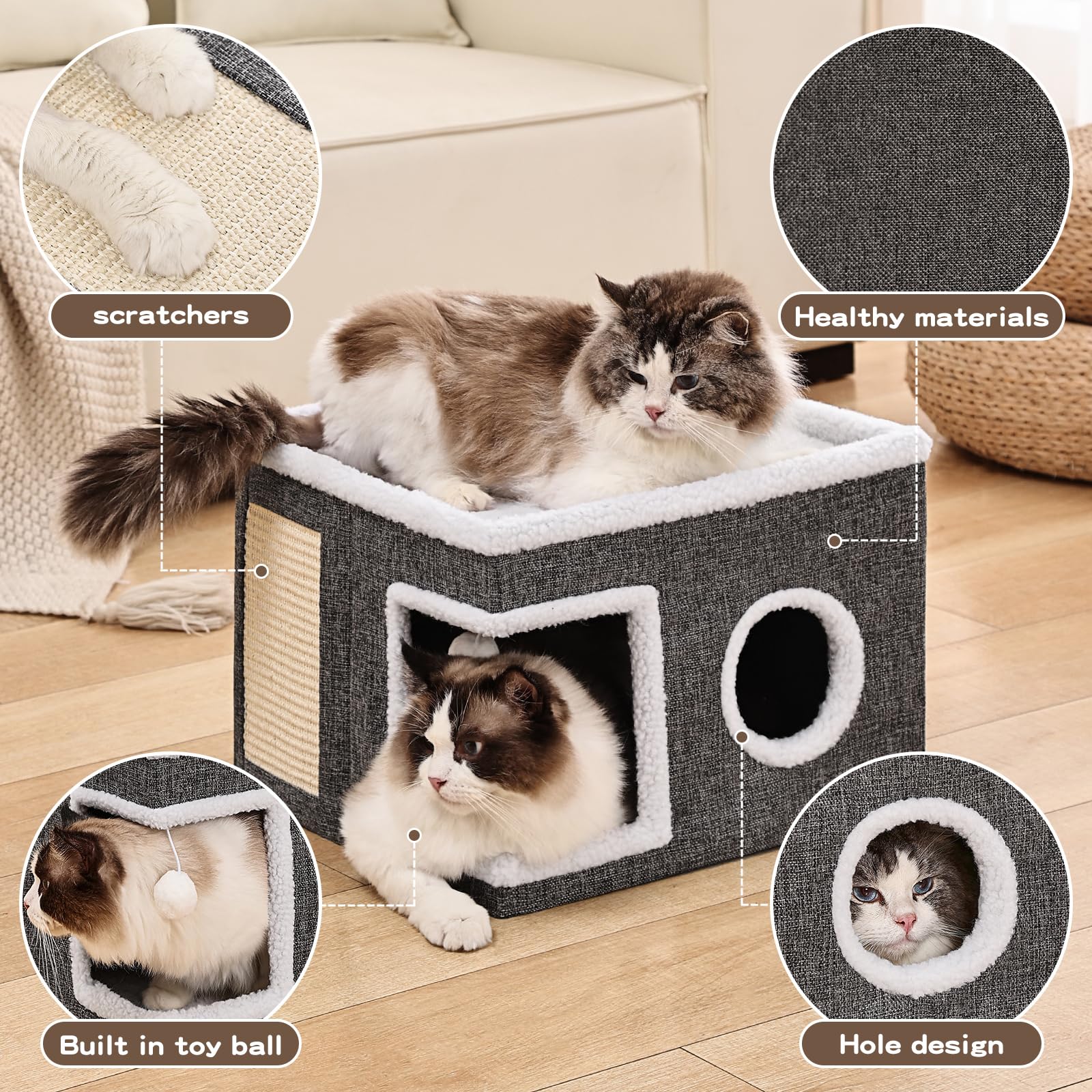Crispedia cat bed scratch pad and ball promotes playful exercise while protecting furniture.