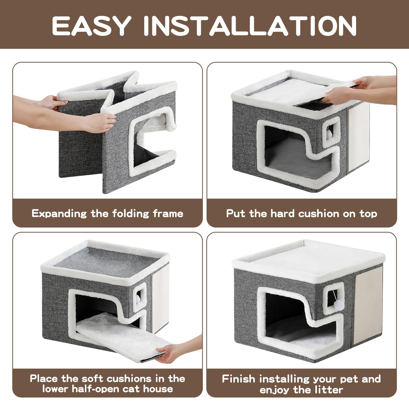 Crispedia Cat Houses non-slip-base ensures stable use on slick floors during play