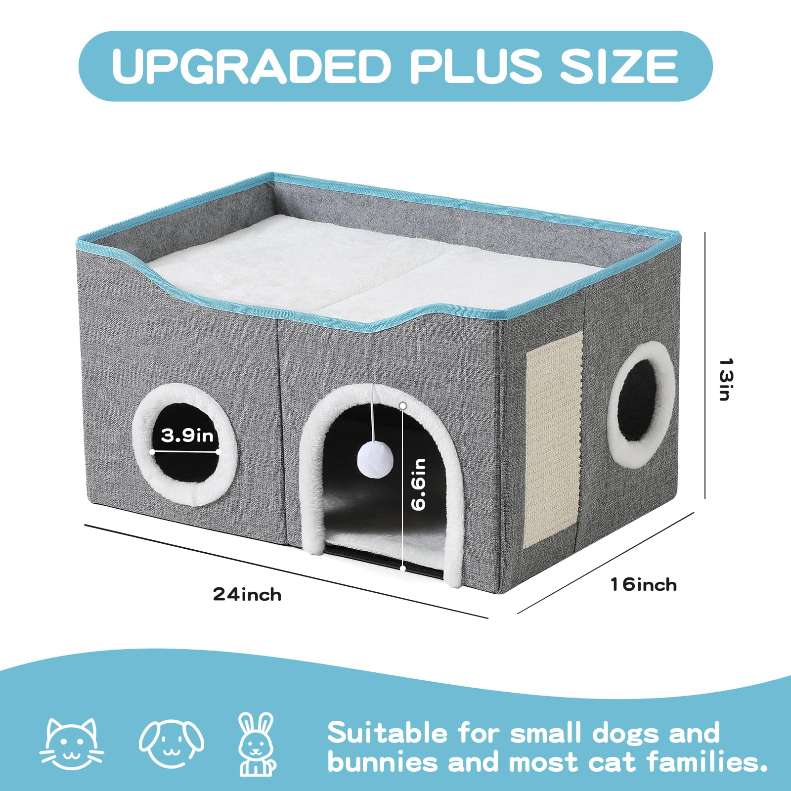 Crispedia large cat bed with fluffy ball toy for playful activity