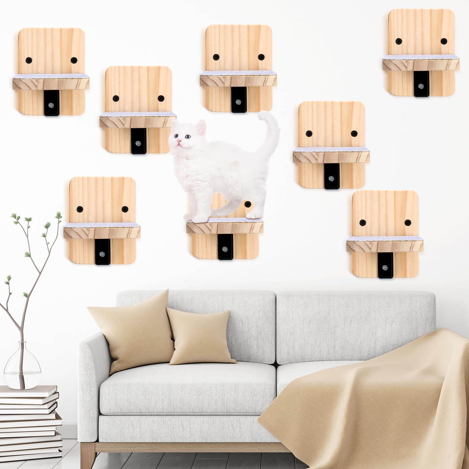 CroBlissful 8-pack cat wall steps mounted on wall for climbing and play
