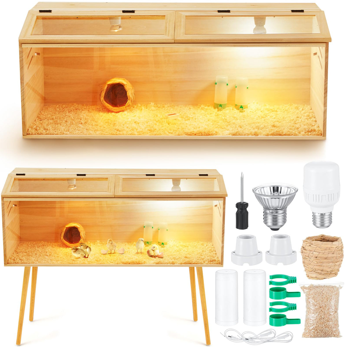 CroBlissful brooder box exterior view shows sturdy leg stand for stable placement