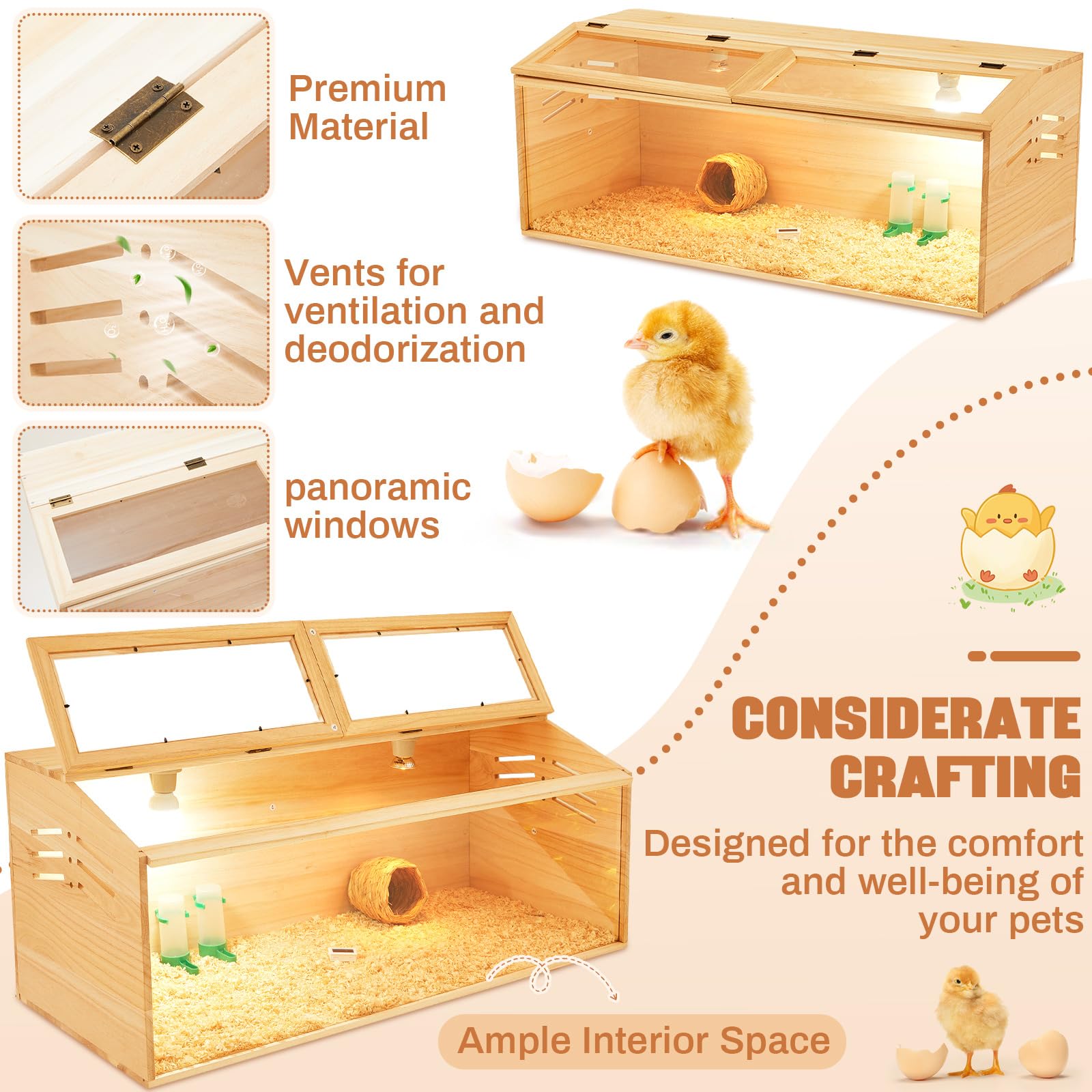 CroBlissful brooder box interior with accessories ready for quick setup