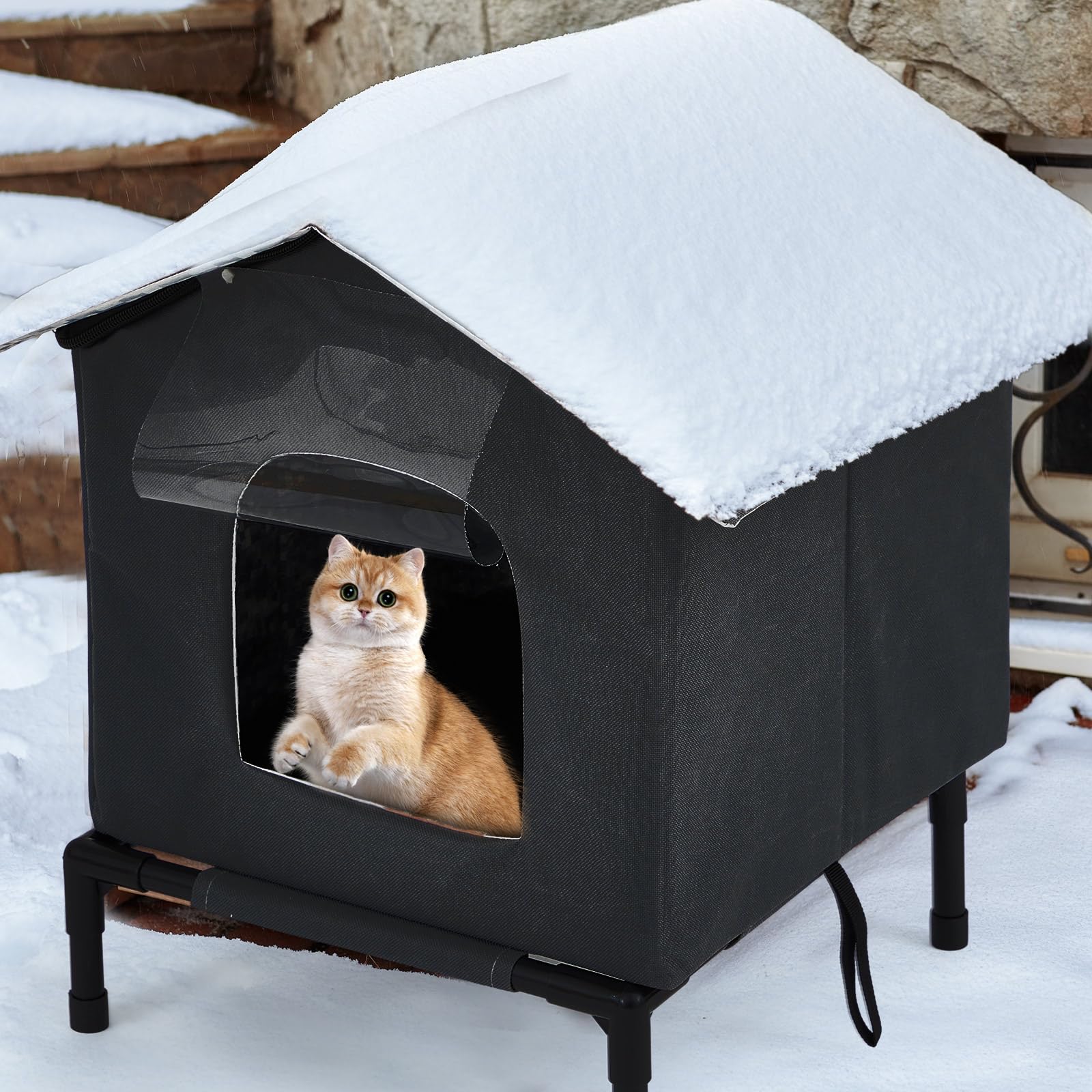 CroBlissful Elevated Cat House bracket and assembly—tool-free setup for quick use.