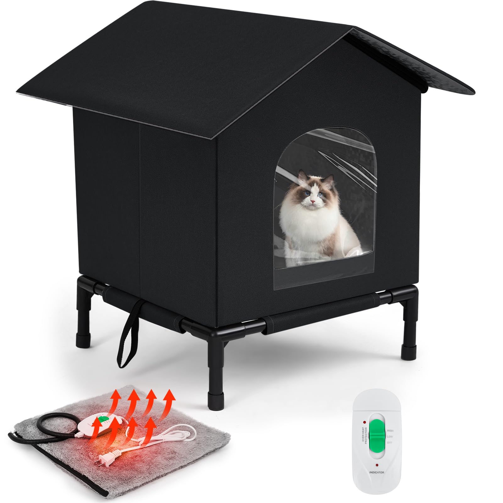 CroBlissful Elevated Heated Cat House exterior front view—outdoor shelter for feral cats in all weather.