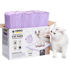 Croci cat pads packaging shows ready-to-use litter pads with lavender scent for Breeze System.