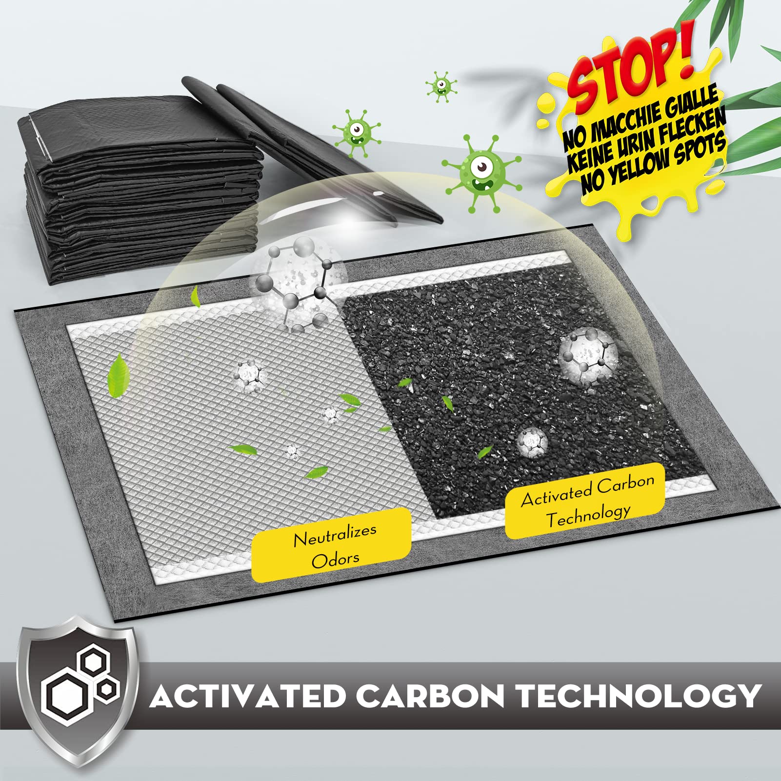 Croci Charcoal Puppy Pads adhesive-tabs close-up shows secure placement to prevent shifting