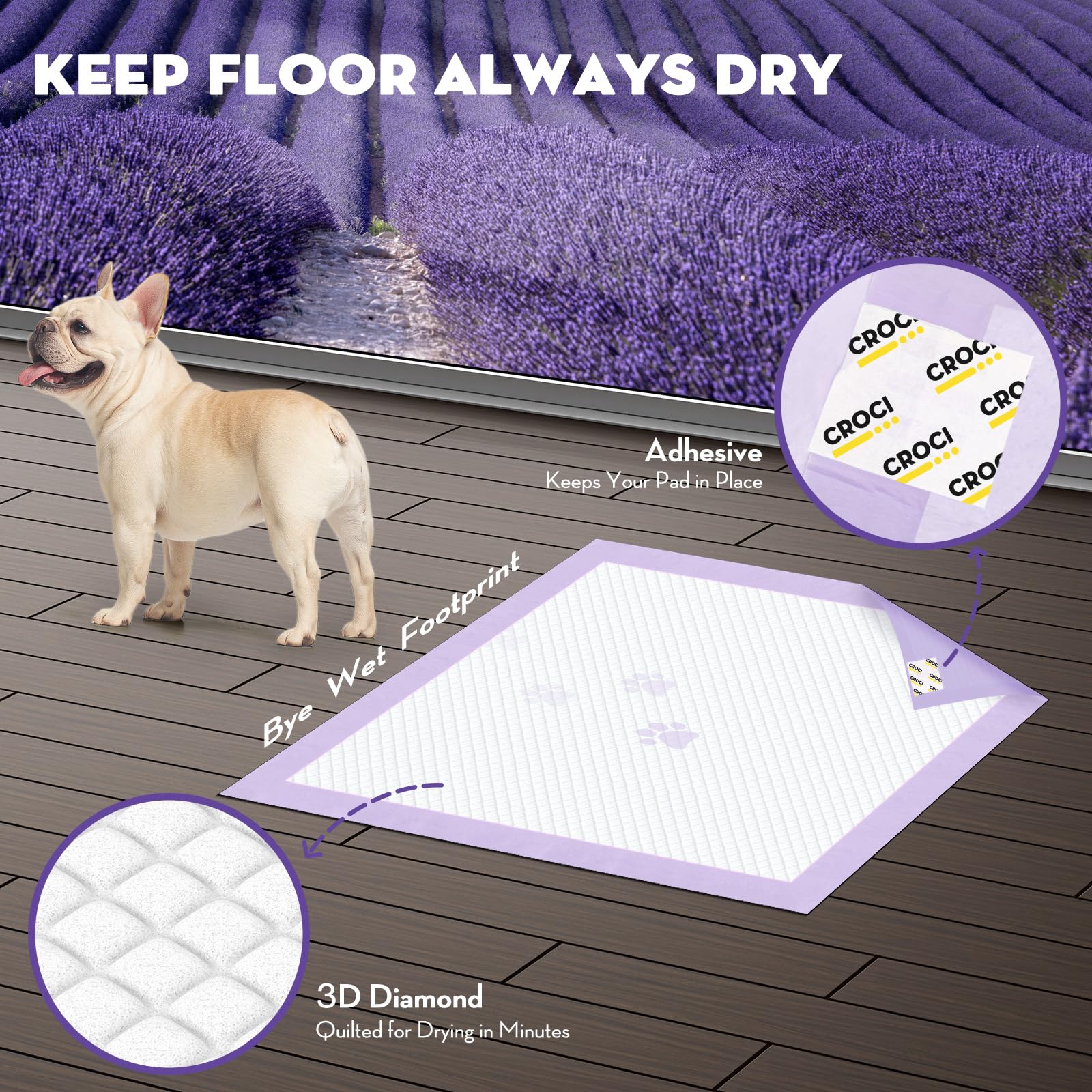 Croci puppy pads six-layer system highlights multi-layer protection and quick-dry surface.