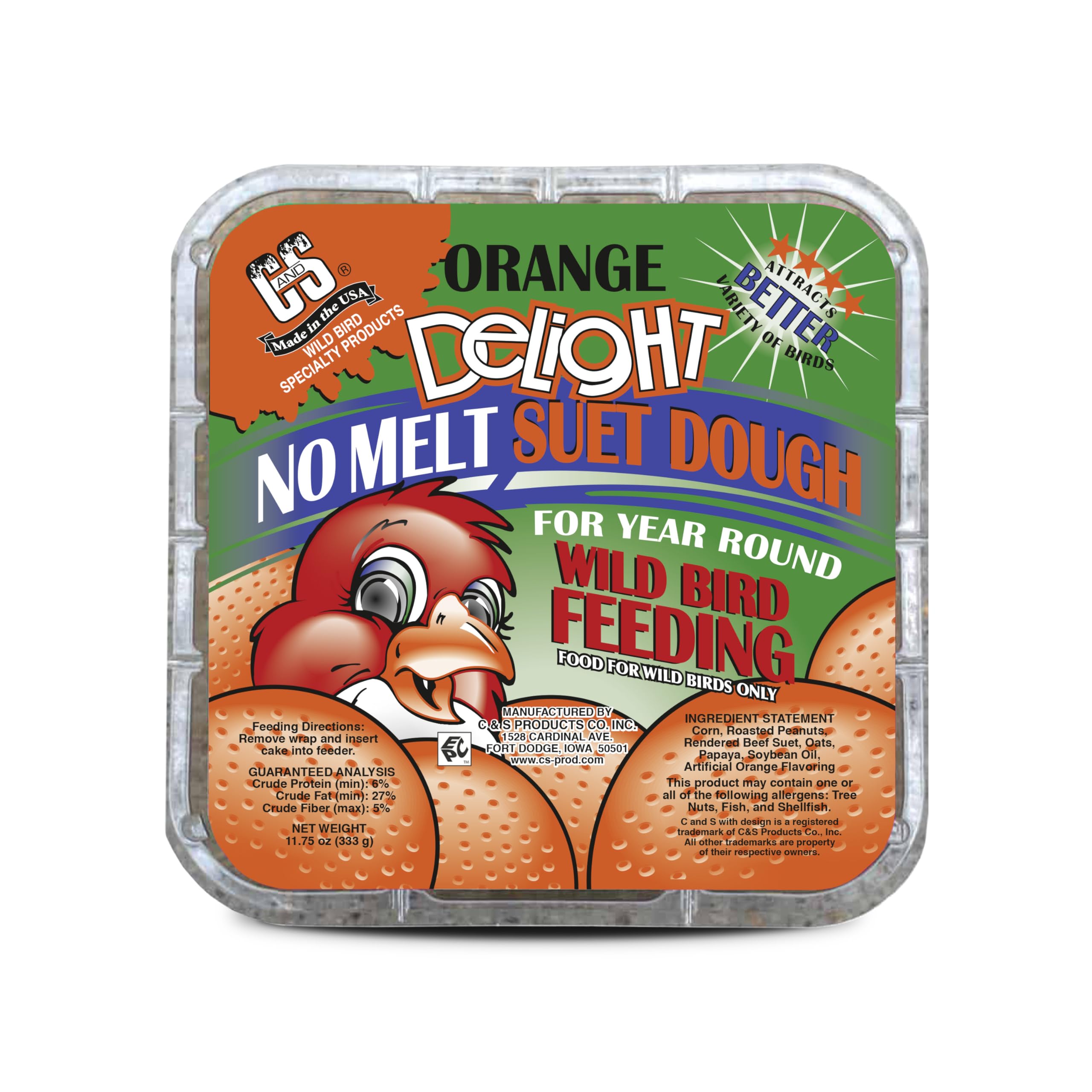 C&S Orange Delight No Melt Suet Dough packaging for year-round feeding convenience.