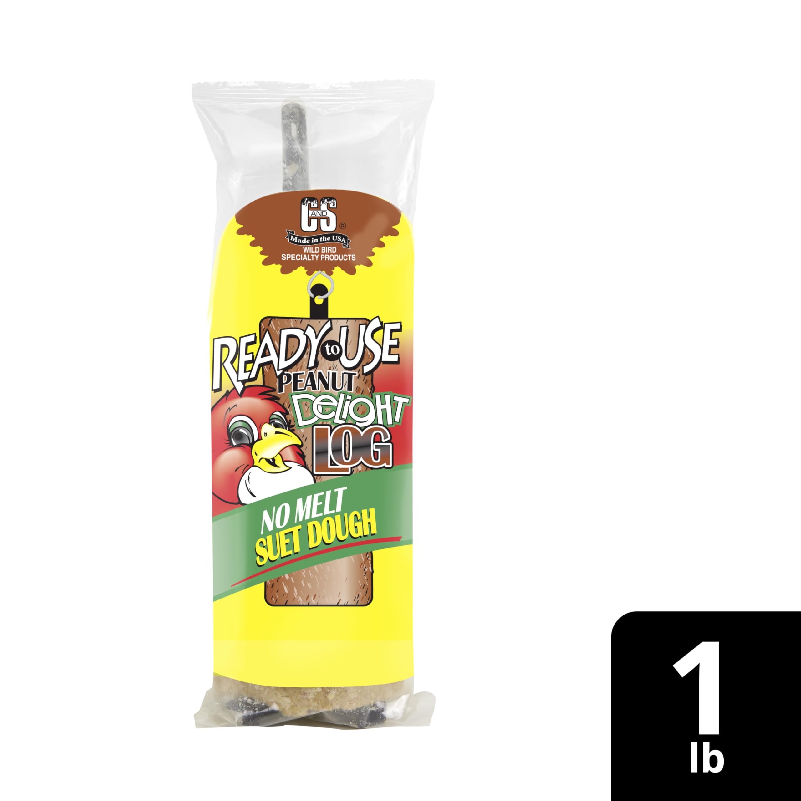 C&S Peanut Delight No Melt Suet Log appeals to chickadees nearby.