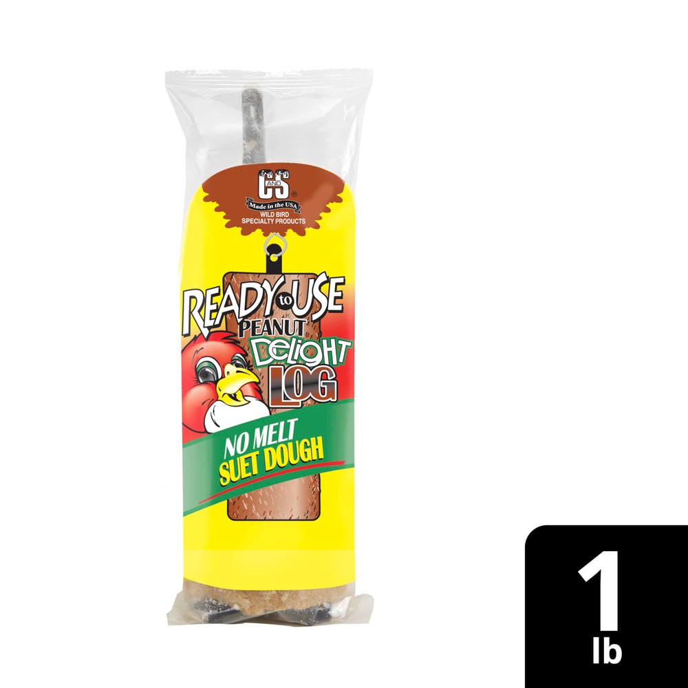 C&S Peanut Delight No Melt Suet Log appeals to chickadees nearby.