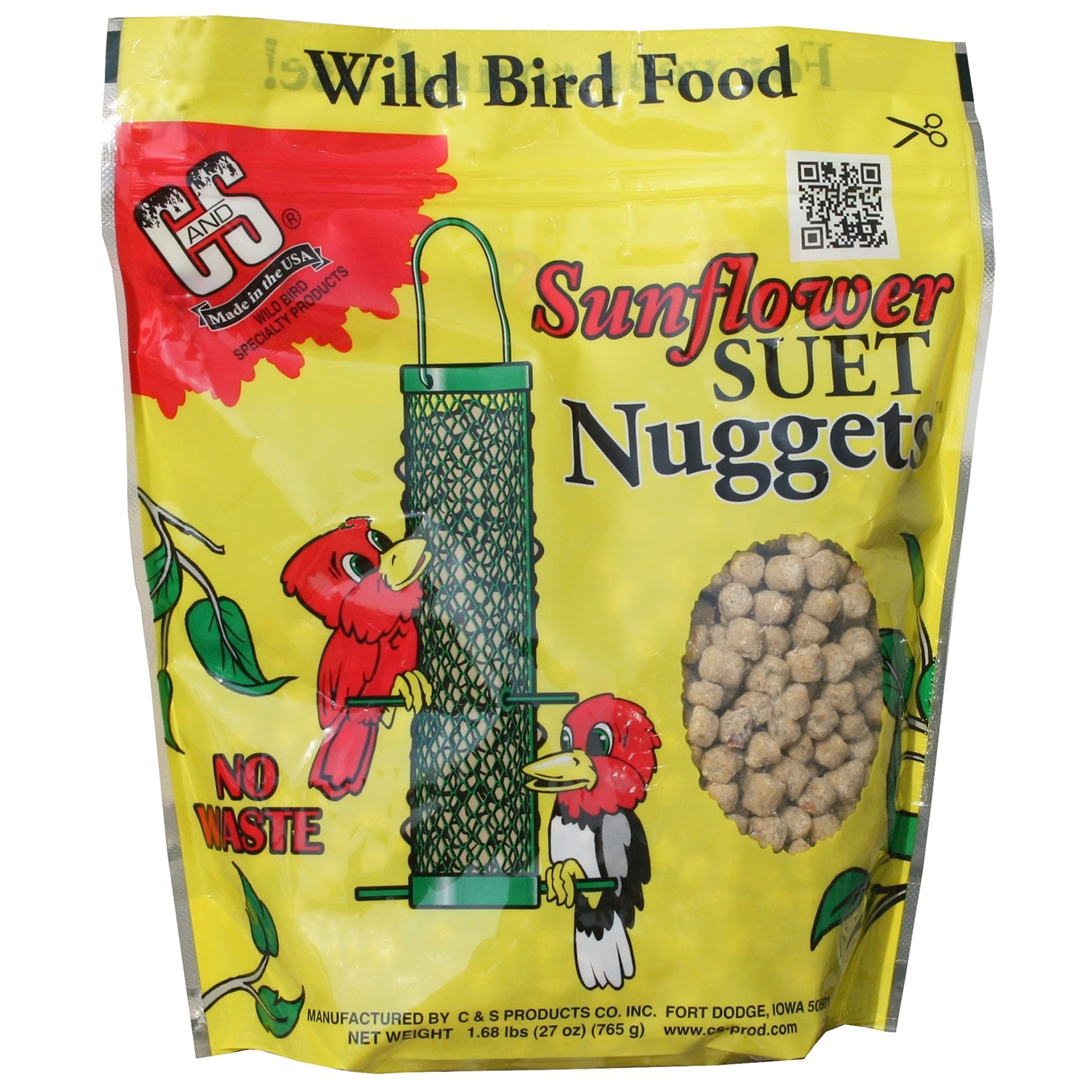 C&S Sunflower Suet Nuggets bag closeup highlighting resealable packaging for freshness and easy storage.