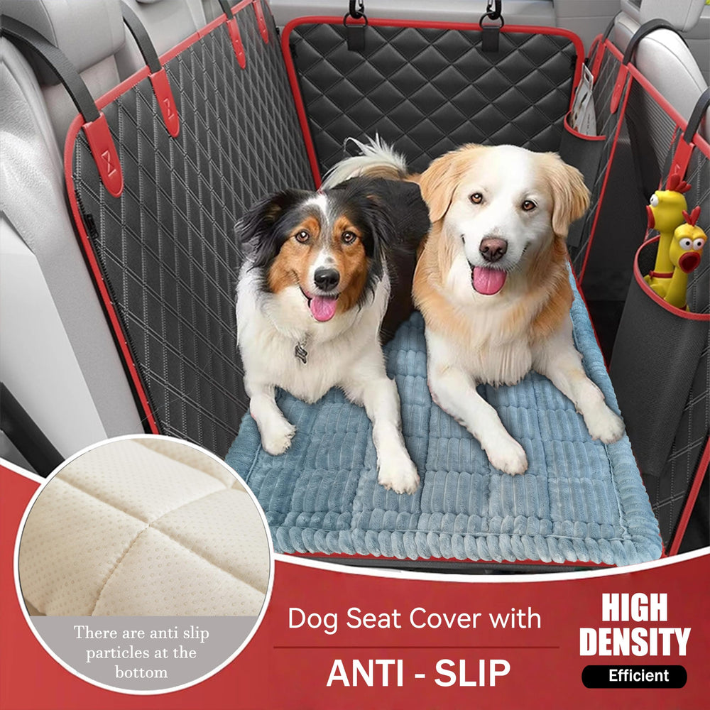 Cshionary back-seat cover protects seats from hair, saliva, and claws.