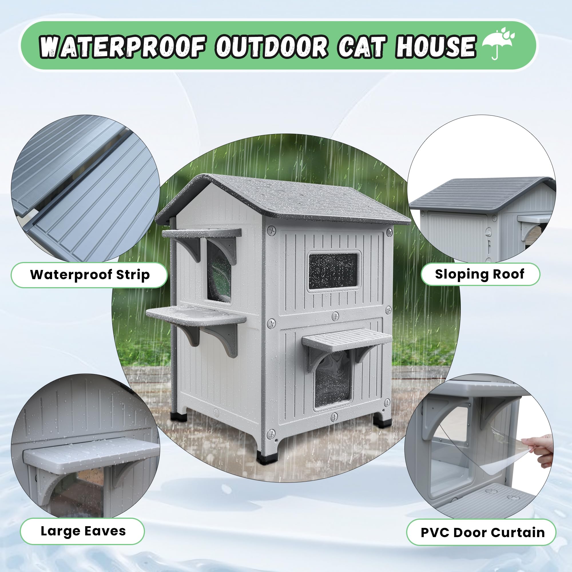 CSQOO cat house dimensions 23-6 by 20-9 by 18-3 inches.