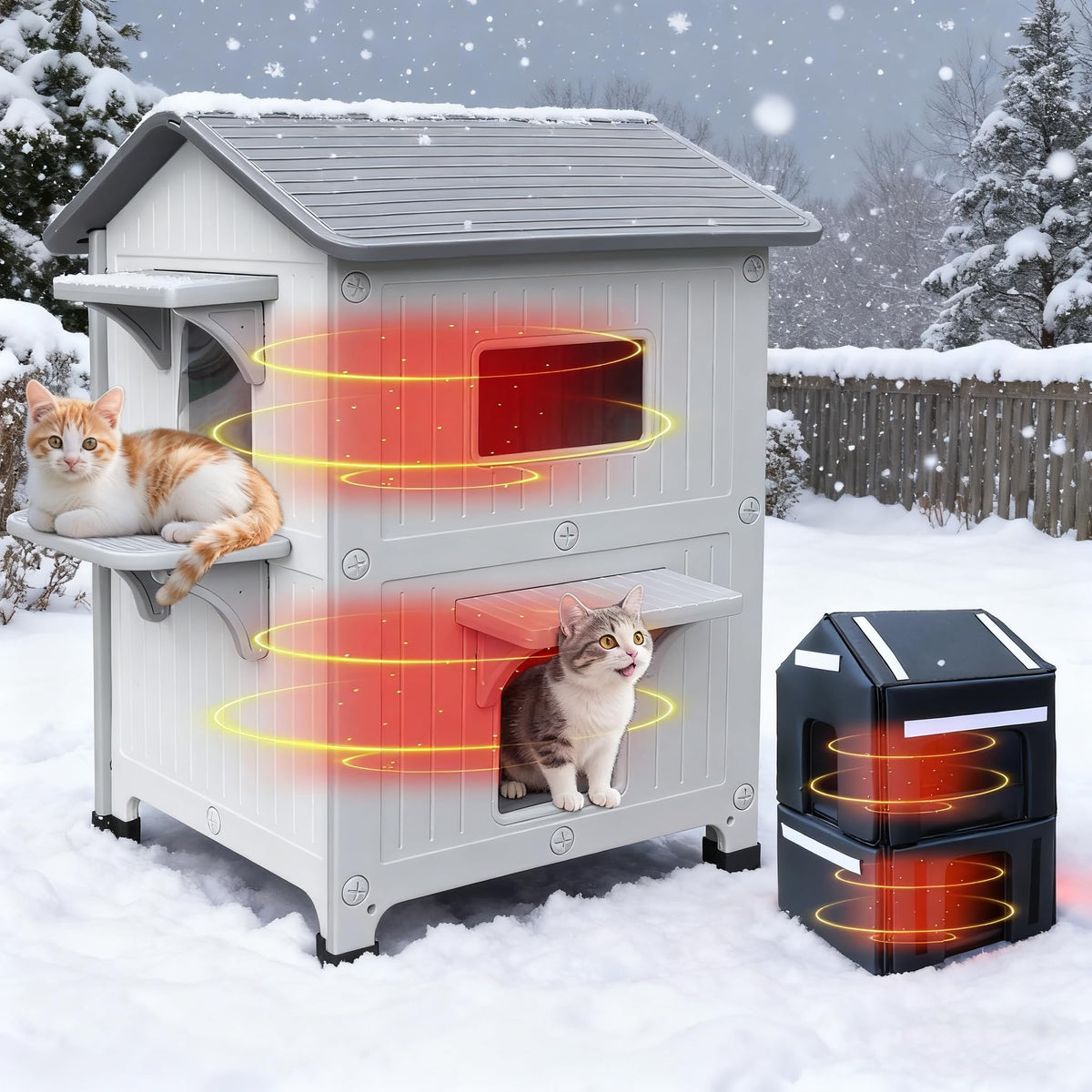 CSQOO insulated outdoor cat house front view; cozy entrance for cold weather.