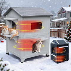 CSQOO outdoor cat house with insulated lining for cozy winter warmth.
