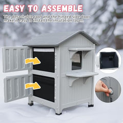 CSQOO weatherproof plastic construction shields cats from wind and rain outdoors.
