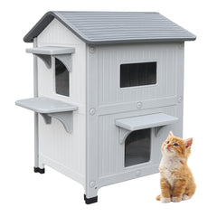CSQOO plastic outdoor cat house exterior with escape door for safe quick exits.