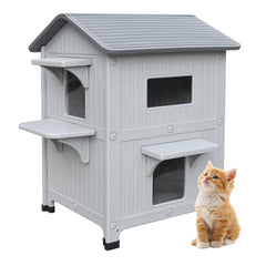 CSQOO plastic outdoor cat house escape-door view demonstrates safe, quick exits for outdoor cats.