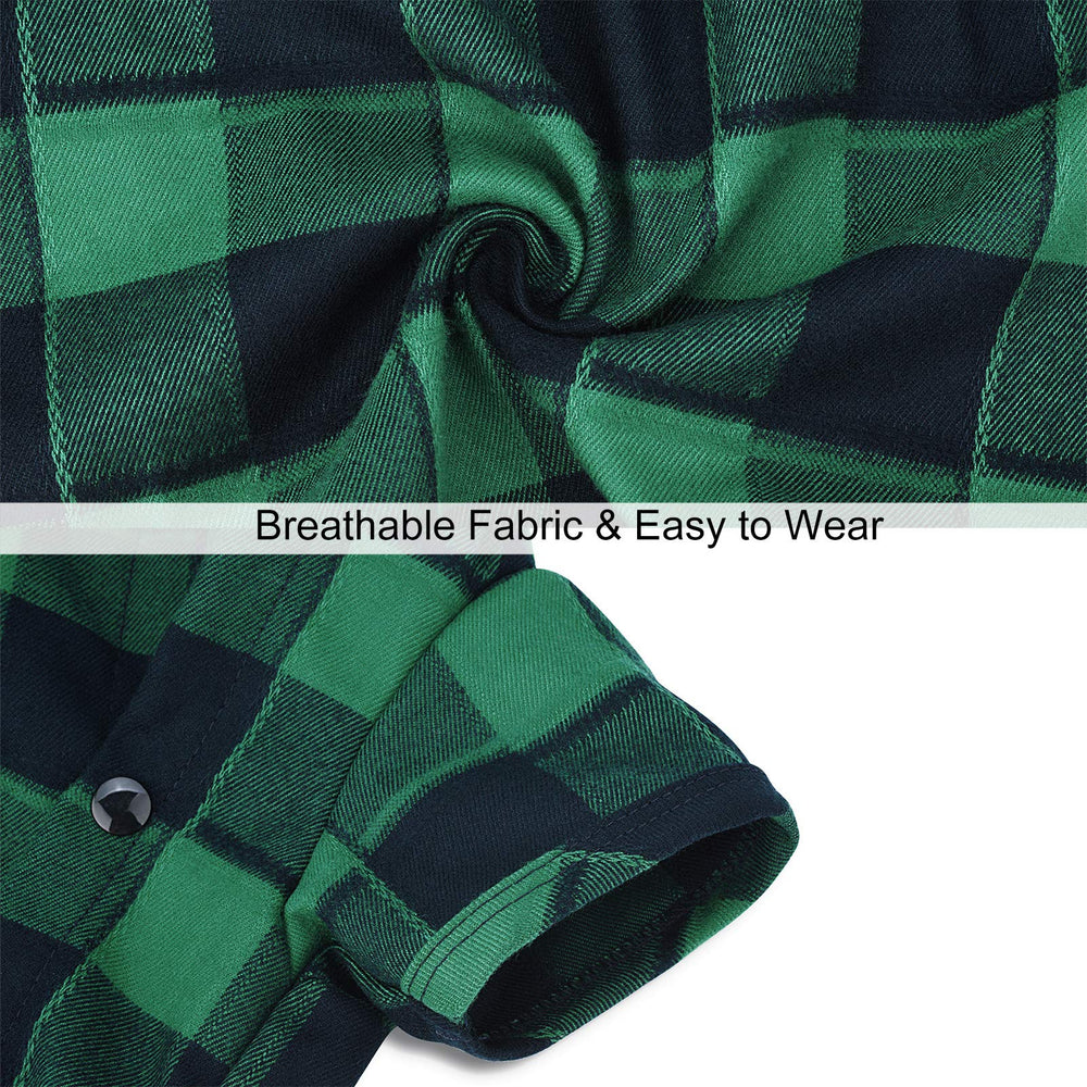 CtilFelix plaid green dog shirt close-up fabric texture and comfort.