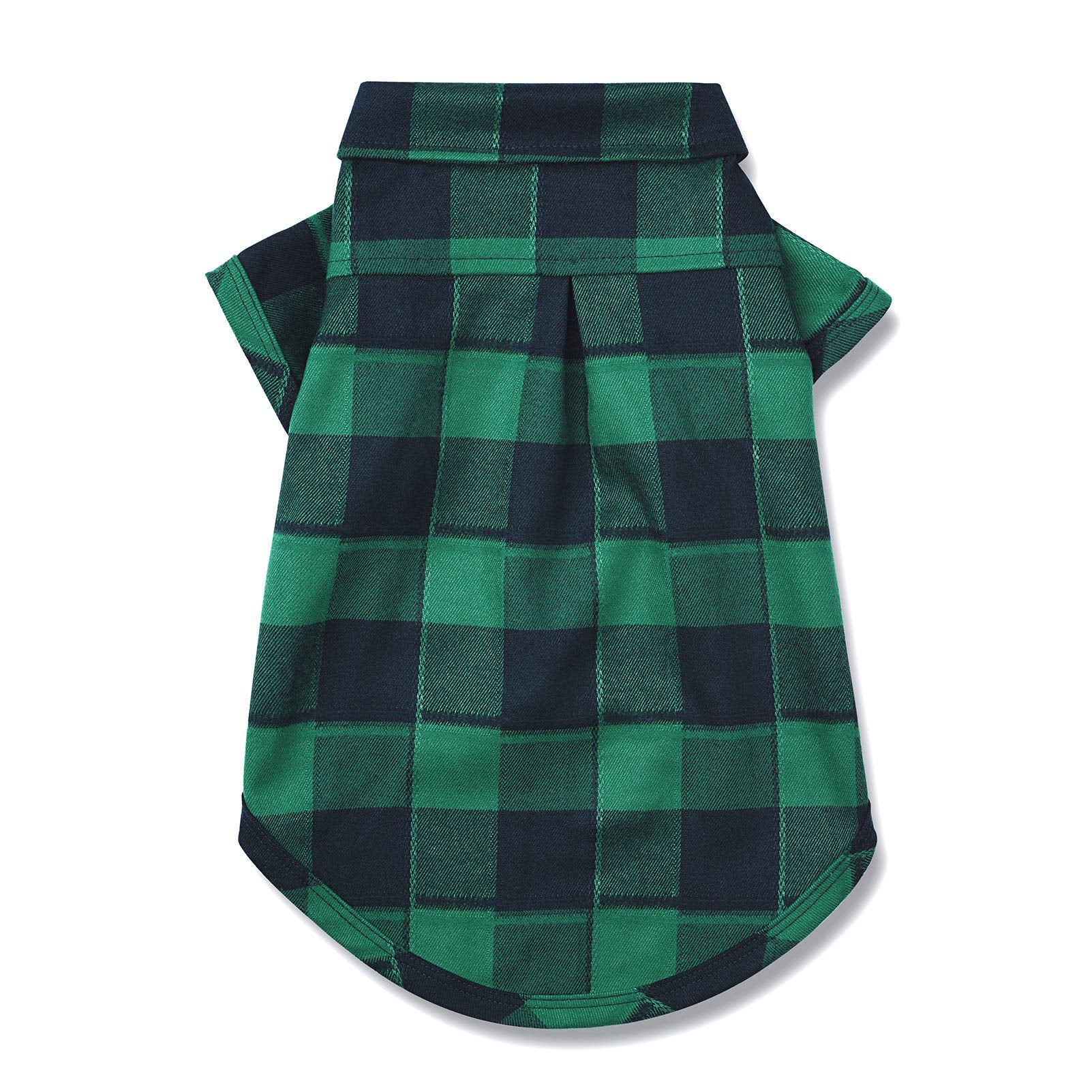 CtilFelix plaid dog shirt green side view highlights easy-on snaps.