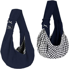 CUBY classic blue sling carrier front view demonstrates hands-free pet outings.