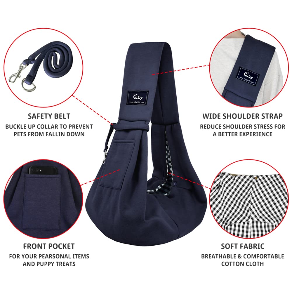 CUBY classic blue sling carrier side view for easy pet outings.