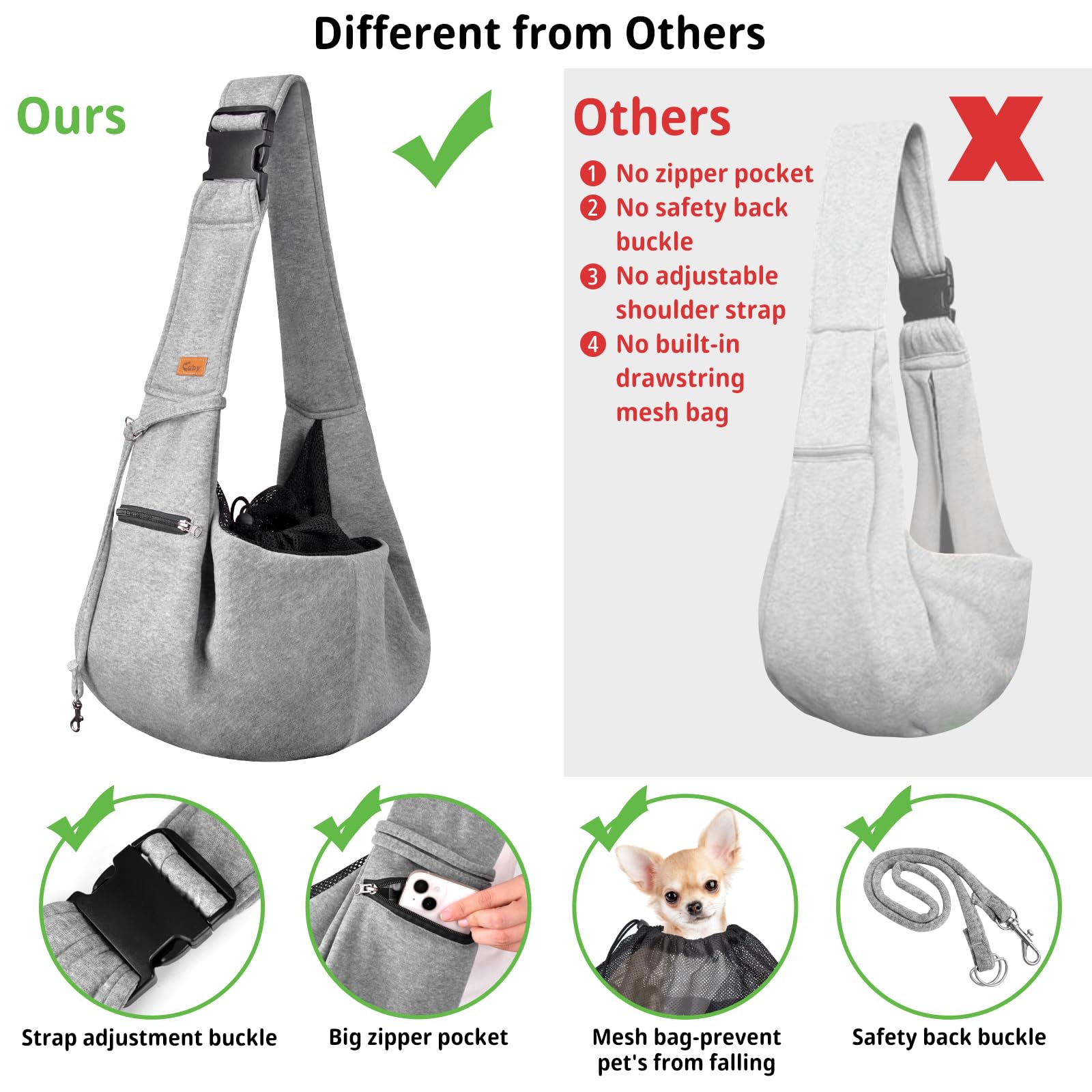 Cuby sling adjustable strap demonstrates easy, comfortable fit.