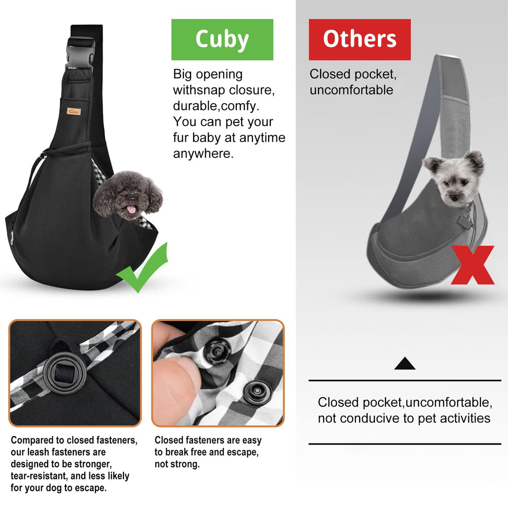 Cuby sling carrier offers large capacity for small dogs and cats on the go.