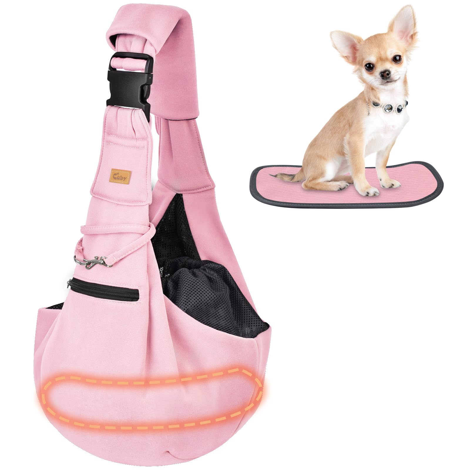 CUBY dog-cat sling carrier safety hook close-up for secure outings