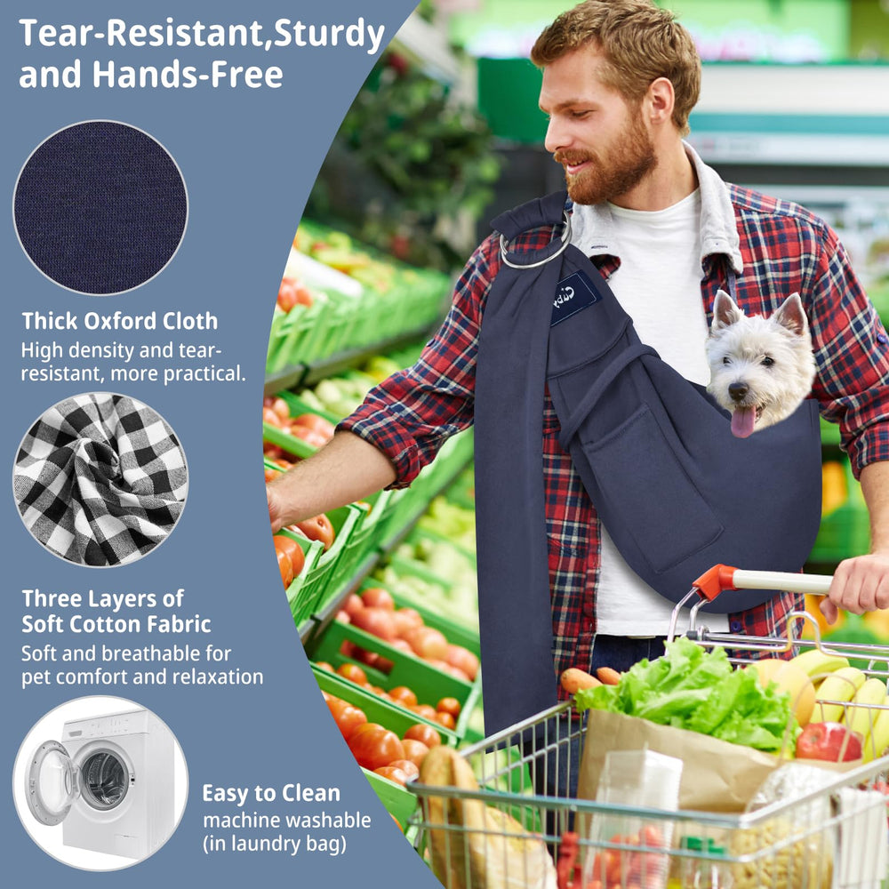 Cuby sling carrier side wear demonstrates secure, comfortable pet positioning