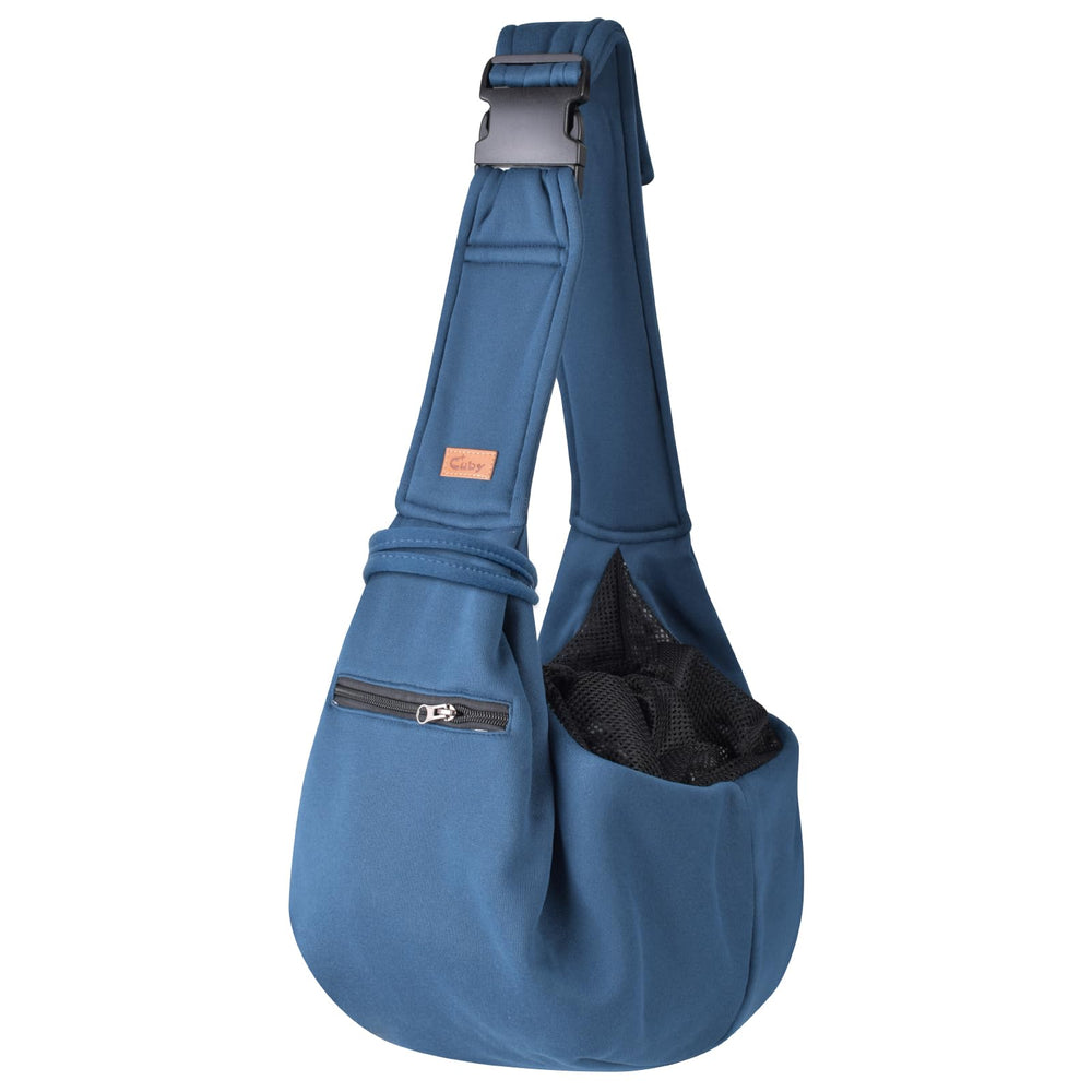 CUBY sling carrier front view navy for secure hands-free outings.