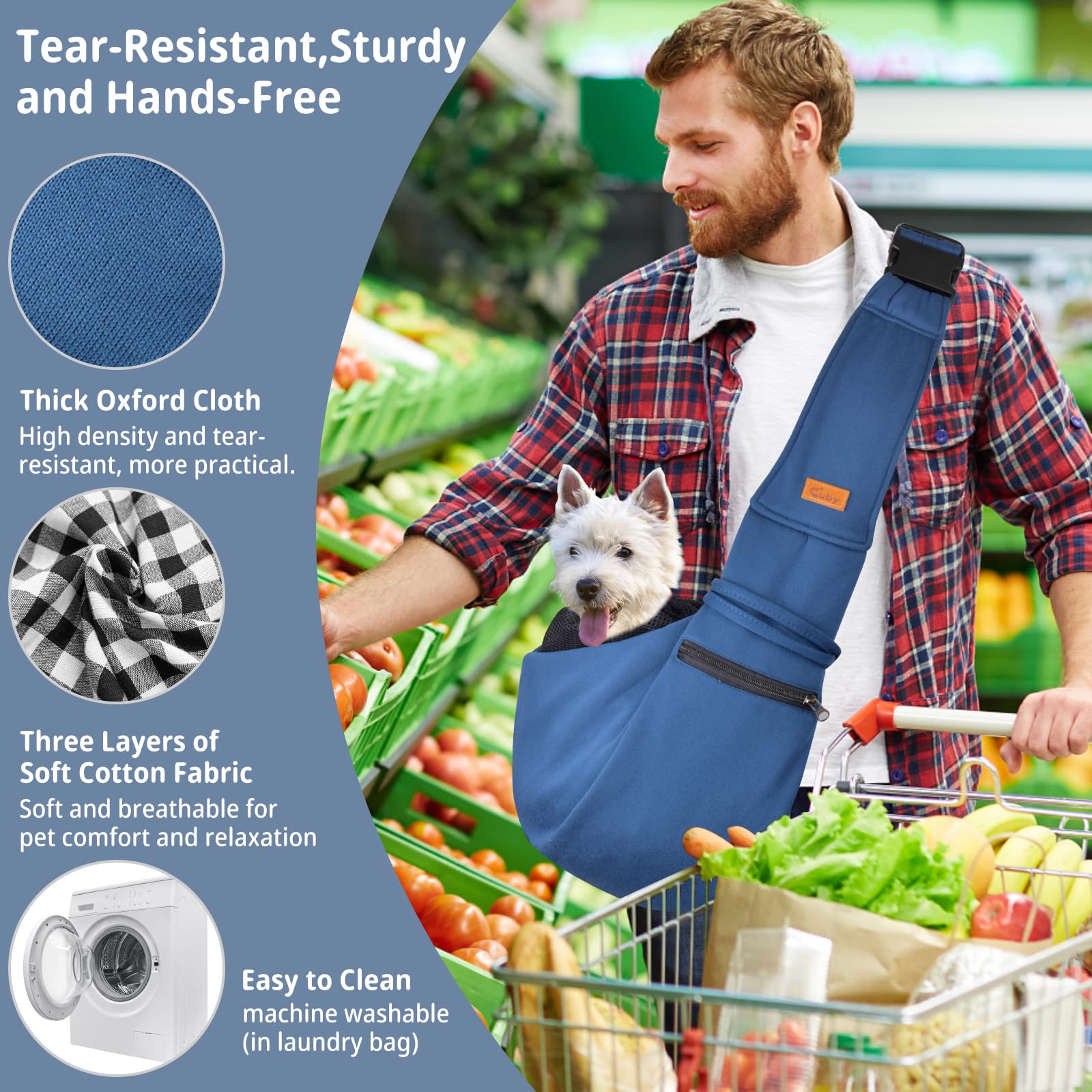 CUBY sling carrier mesh opening for breathable pet comfort.