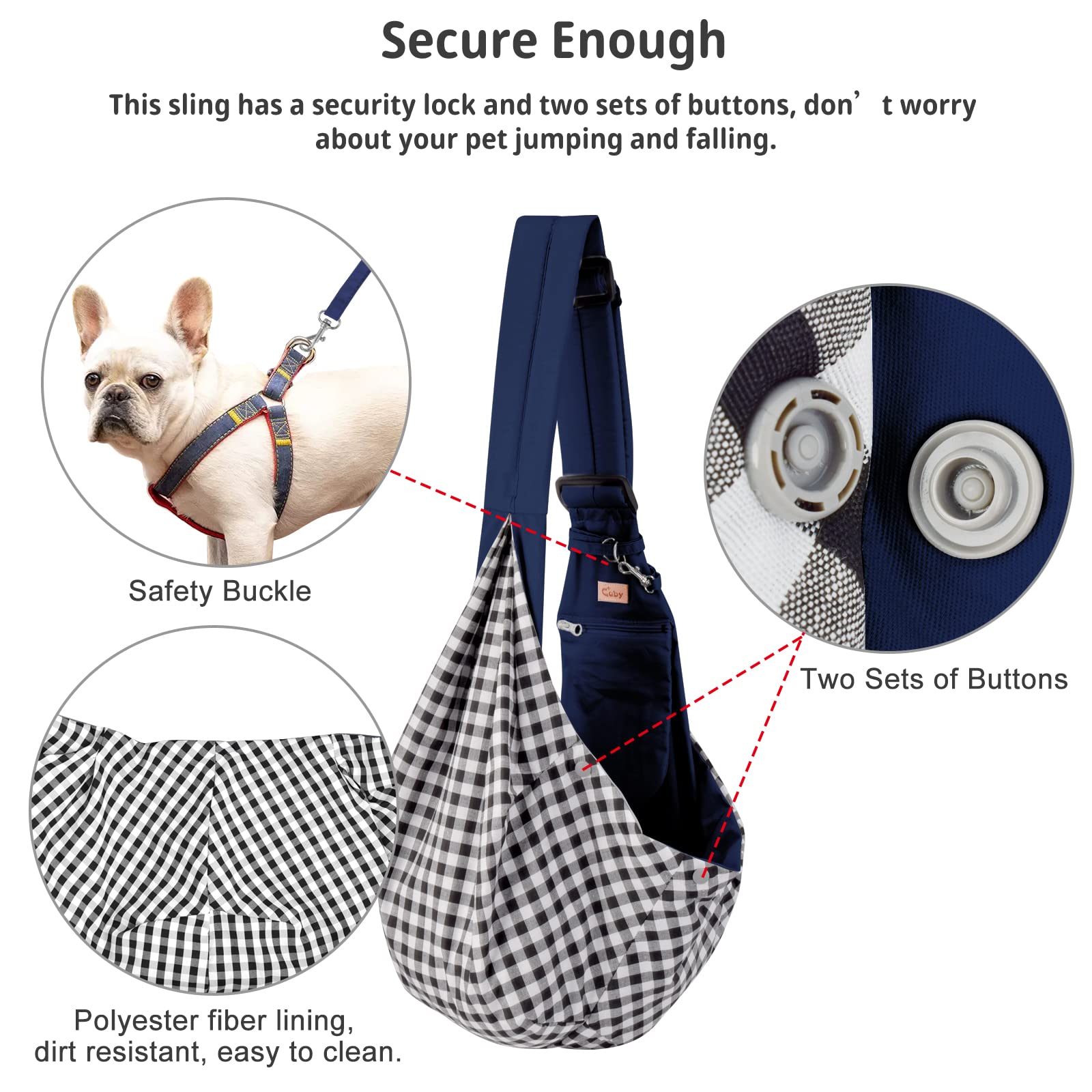CUBY sling safety hook keeps your pet secure on the move