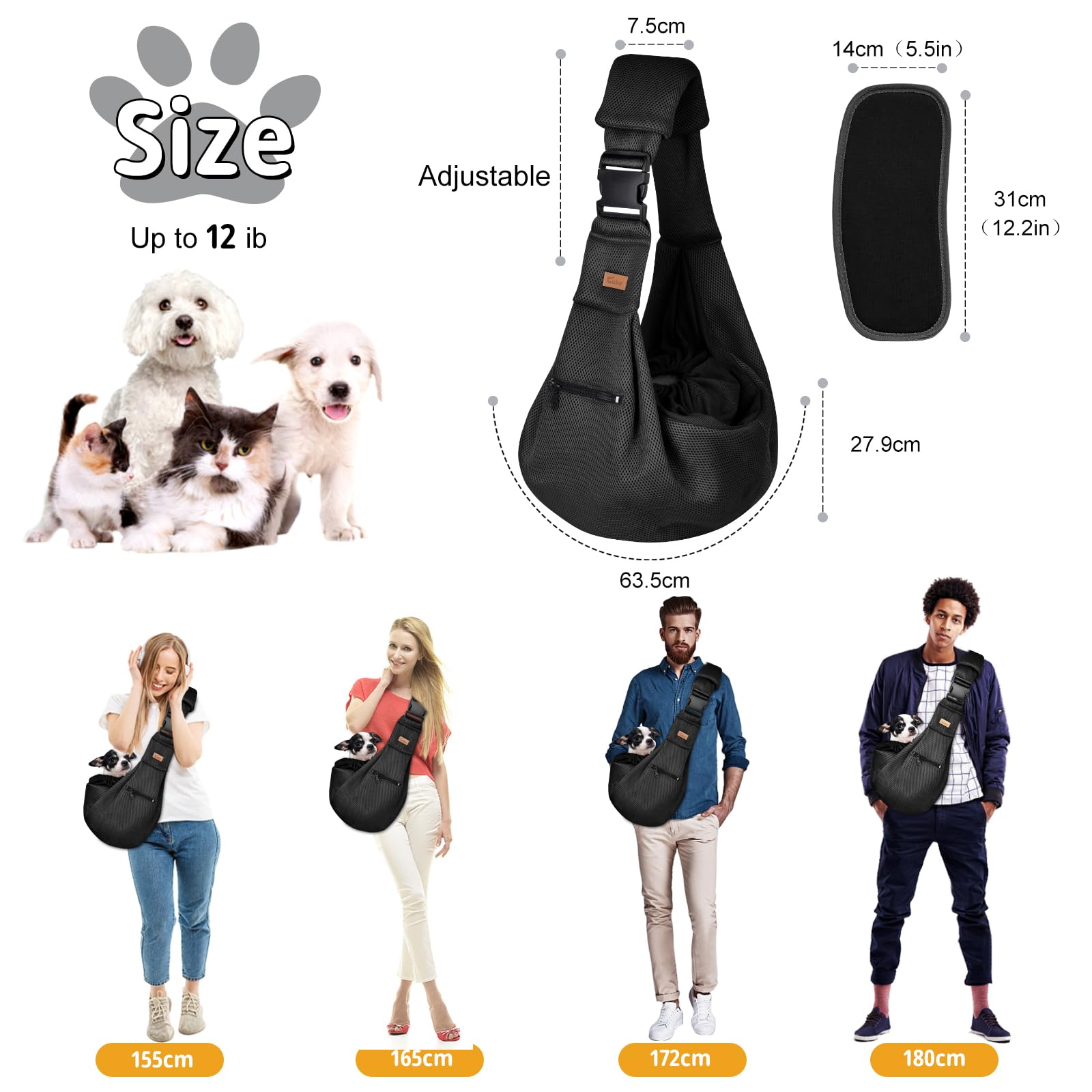 CUBY dog-sling strap-adjustment fits a range of body sizes.