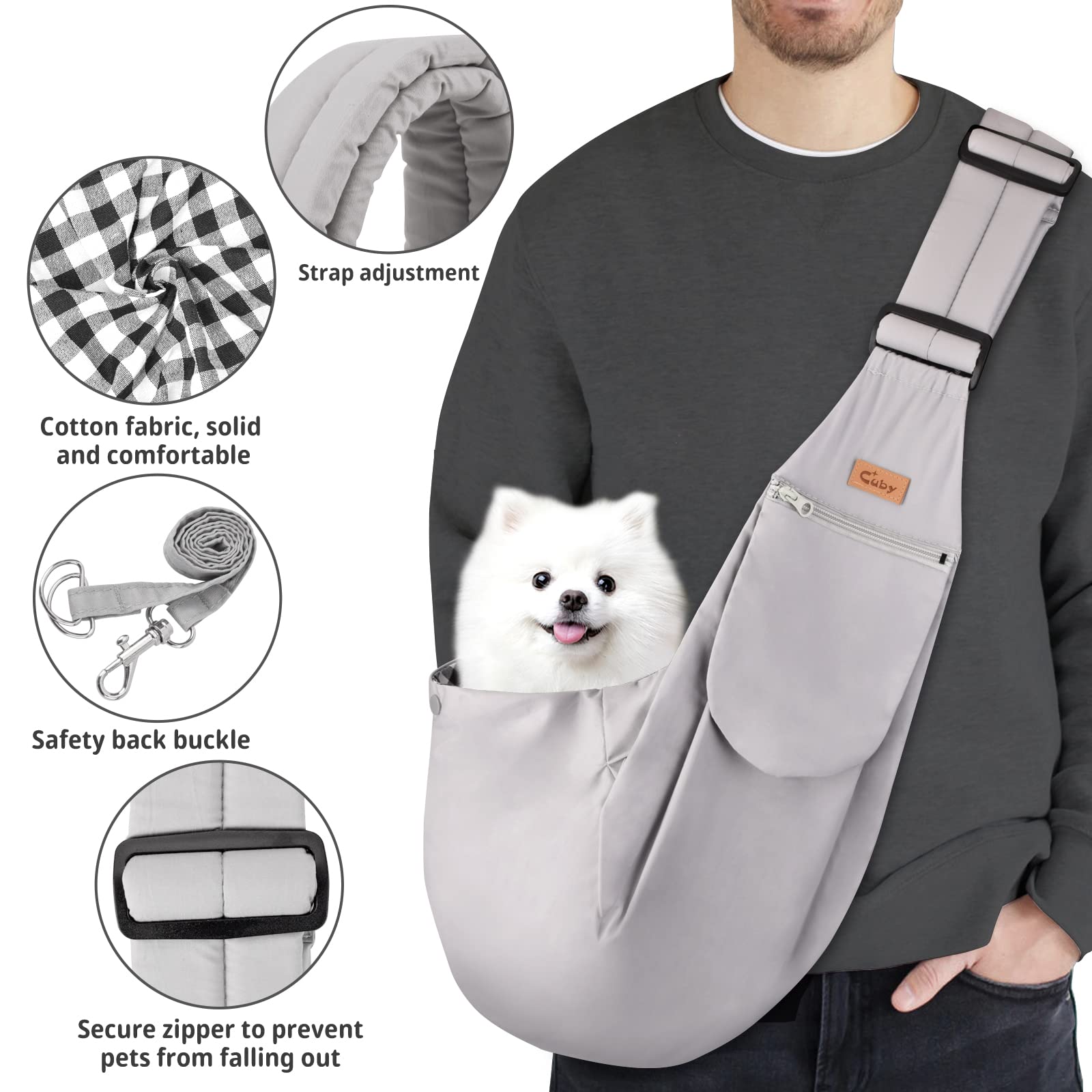 CUBY safety hook attaches to collar with dual buttons to prevent escapes