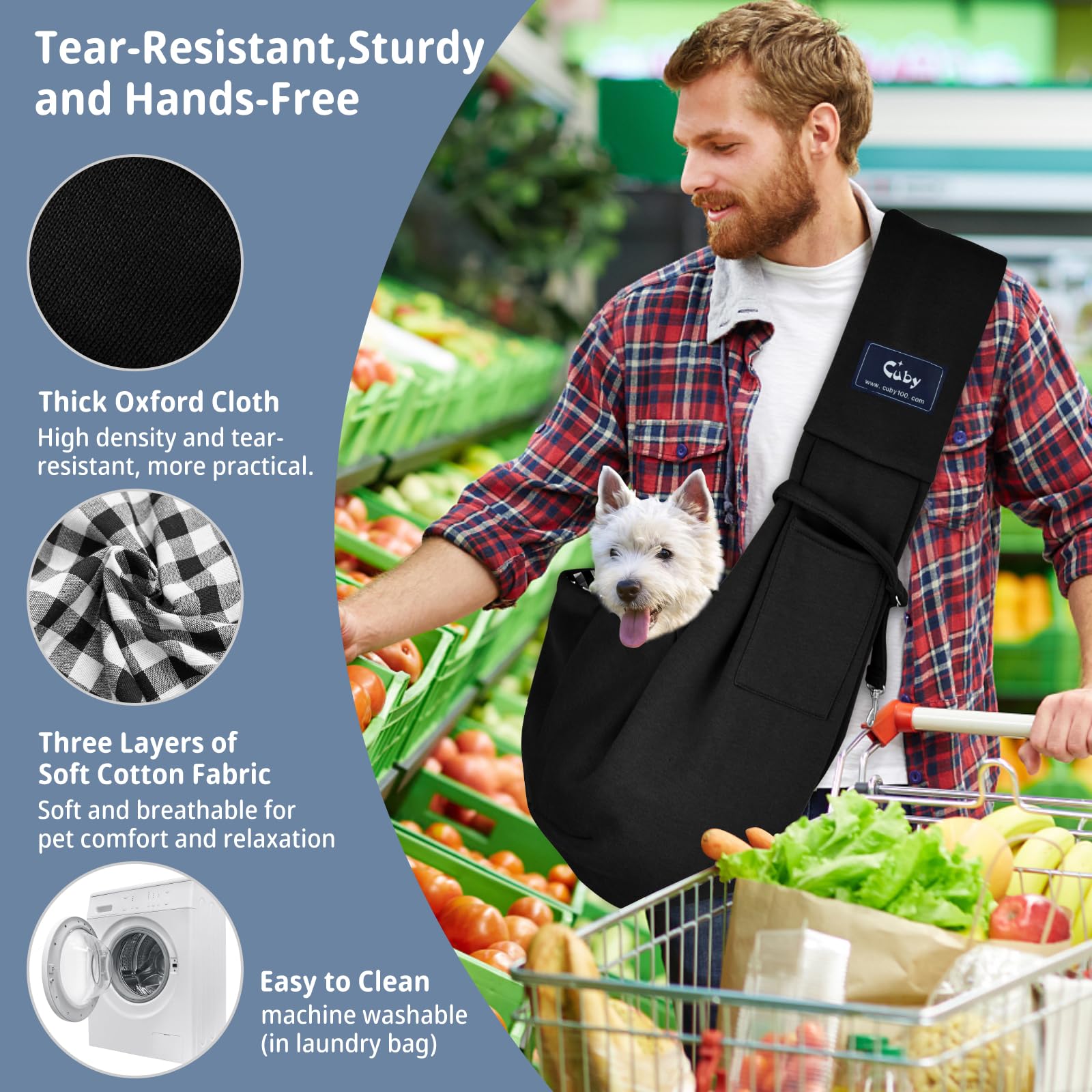 CUBY Sling admite mascotas pequeñas hasta 15 libras