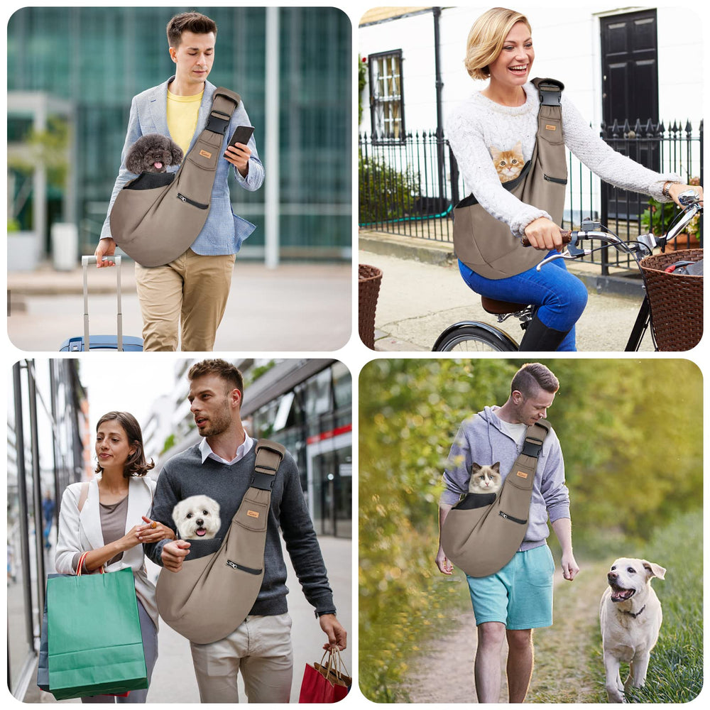 Cuby sling carrier adjustable harness adapts to different pet sizes for security.