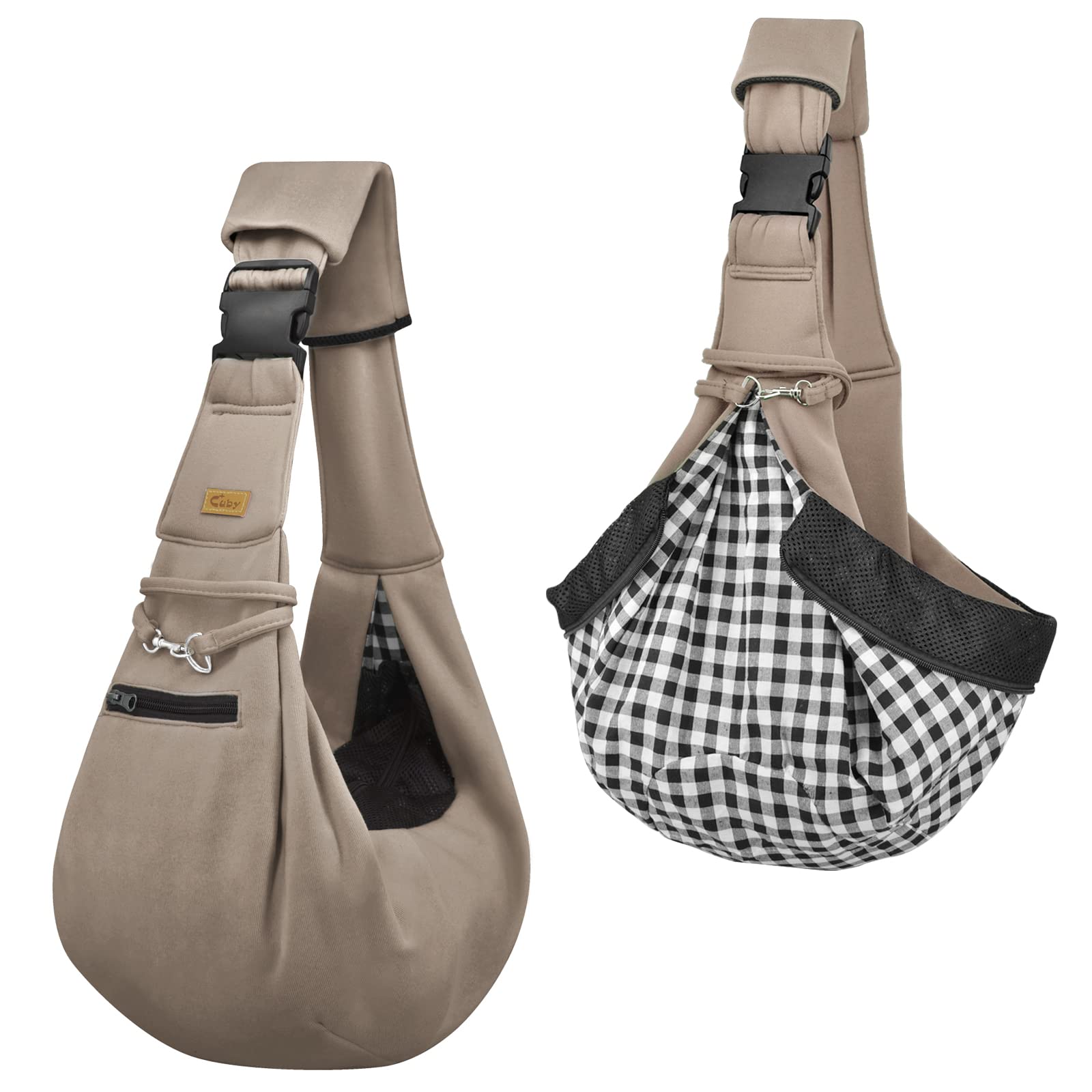 Cuby sling carrier khaki design shown during an outdoor walk for everyday use.